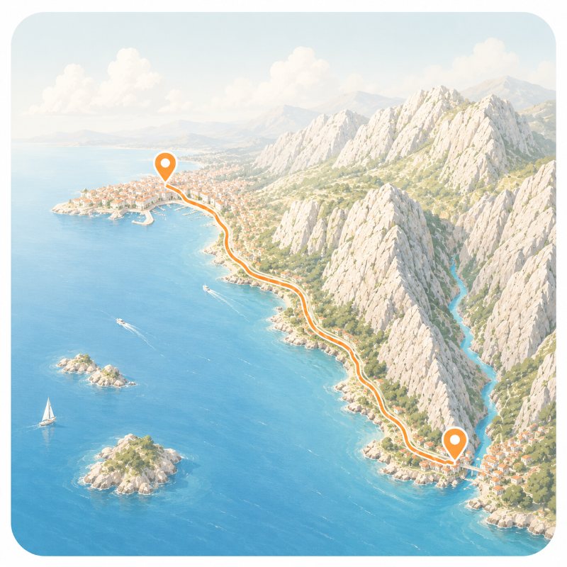 Coastal route from Split to Omiš along the Adriatic